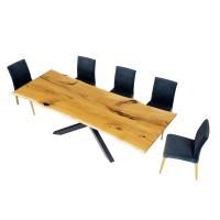 Stół rozkładany metalowo-dębowy ST 389 blat 4 cm 160x77x90