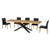Stół rozkładany metalowo-dębowy ST 389 blat 4 cm 160x77x90