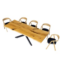 Stół rozkładany metalowo-dębowy ST 389 blat 4 cm 200x77x100